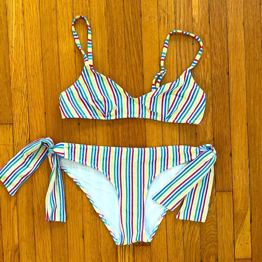 Solid & Striped Rachel Bikini Top and Mackenzie Bottoms - Rainbow Seersucker